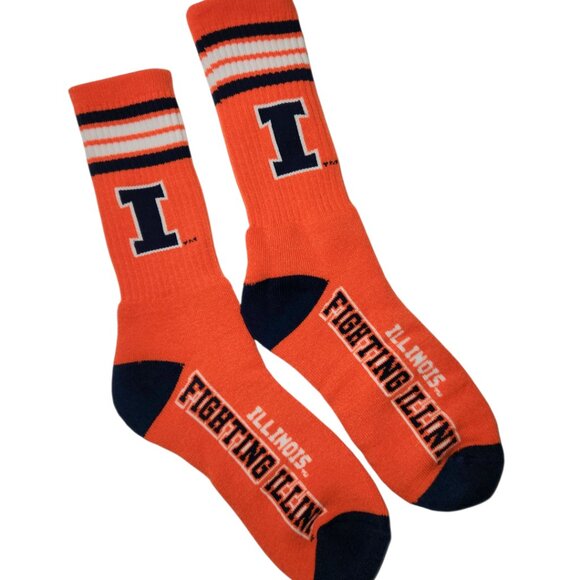 Illinois Fighting Illini Crew Socks Adult One Size Orange Dark Blue White NWOT - Picture 1 of 2